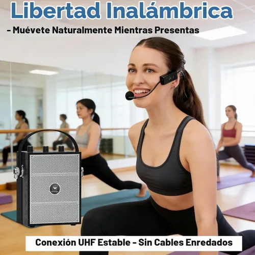 Vista 3 de Amplificador de voz, sistema PA portátil con micrófono de diadema inalámbrico y altavoz, micrófono portátil Bluetooth de 40W y altavoz