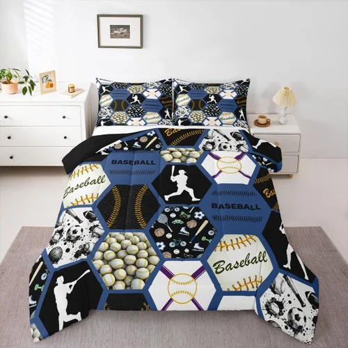 Vista 20 de Erosebridal - Juego de edredón individual para niños con diseño de béisbol y sóftbol, juego de cama deportivo acolchado para niños, edredón