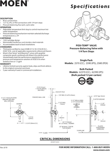 Vista 2 de Moen Válvula de ducha de equilibrio de presión de latón Posi-Temp 2580, conexión PEX del anillo de la encrespadura de 1/2 pulgada