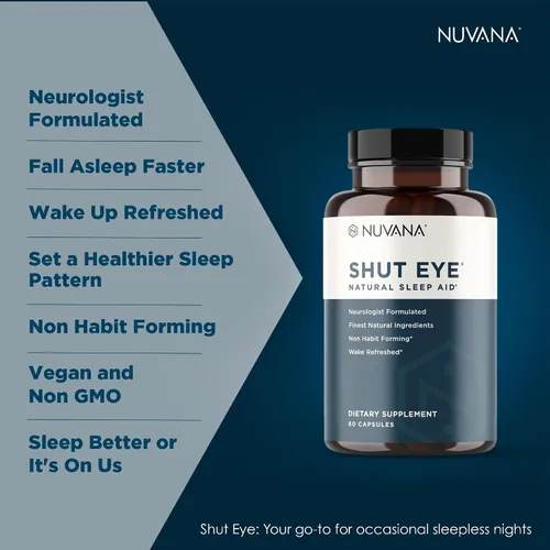 Vista 5 de Shut Eye Suplemento natural para ayudar al sueño para adultos 5 mg de melatonina Ayuda a relajar y promover el sueño profundo natural con raíz