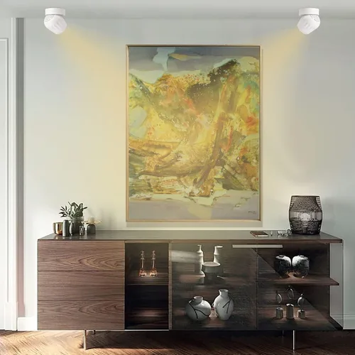 Vista 6 de Foco de techo LED de 12 W, luz direccional de rotación de 360°, 3000 K, blanco cálido, lámpara de pared para pasillo, galería, sala de estar/blanco