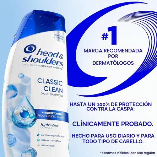 Vista 5 de Head & Shoulders Classic Clean Champú anticaspa, protección contra la caspa de 72 horas, 1% de piritiona de zinc, 28.2 onzas líquidas