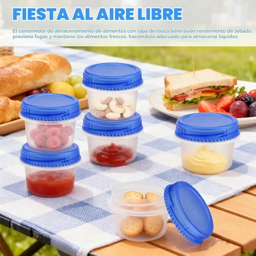 Vista 5 de Paquete de 6 recipientes para congelador con tapas de rosca, contenedor de almacenamiento de plástico reutilizable apilable de 6 onzas, recipientes