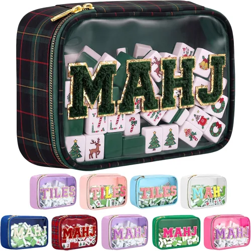 Vista 8 de Bolsa Mahjong American Mahjong Case impermeable, marrón tartán, Mahj Tartán marrón