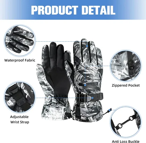 Vista 2 de Guantes de esquí de invierno con pantalla táctil, guantes de nieve impermeables para hombres y mujeres, guantes de snowboard cálidos para motos