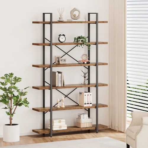 Vista 23 de HSH - Estantería de 3 niveles en negro, estanterías de almacenamiento pequeñas de metal y madera industriales, estanterías modernas abiertas de 3