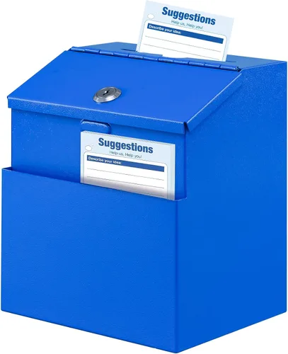 Vista 10 de KYODOLED Caja de sugerencias con candado y 50 tarjetas de sugerencia gratis, boleta de metal montada en la pared, caja de donación y colección