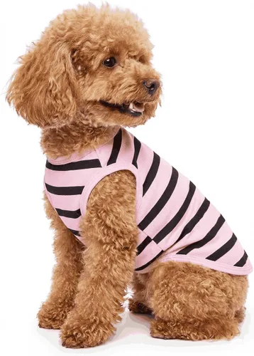 Vista 5 de Ropa para Bulldog Francés Camiseta para Perros Pequeños Camiseta de Verano a Rayas para Cachorros, XS, Azul
