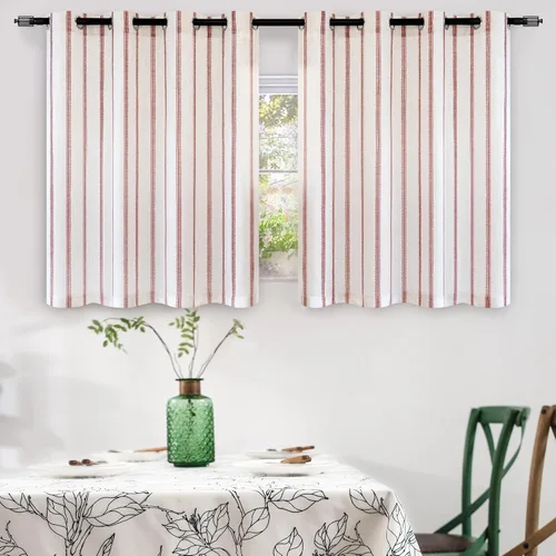 Vista 71 de DriftAway Cortinas opacas de mezcla de lino de granja de 90 pulgadas de largo para dormitorio, cortinas de lino con estampado de rayas verticales