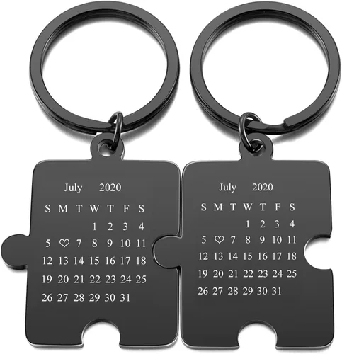 Vista 4 de PiercingJ Llavero de calendario de fotos personalizado a juego para parejas amigos día de San Valentín 1 unidad2 llaveros