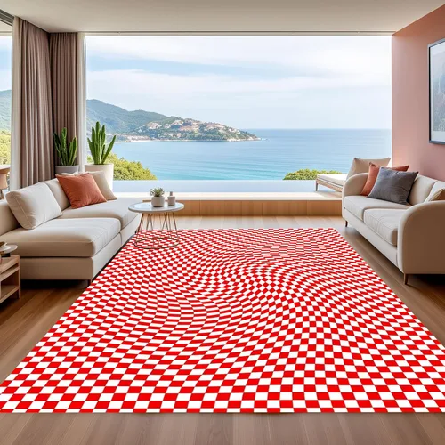 Vista 9 de Alfombra ondulada azul única con diseño de cuadros para sala de estar, extra grande, lavable a máquina, alfombra de pasillo de cocina, alfombra