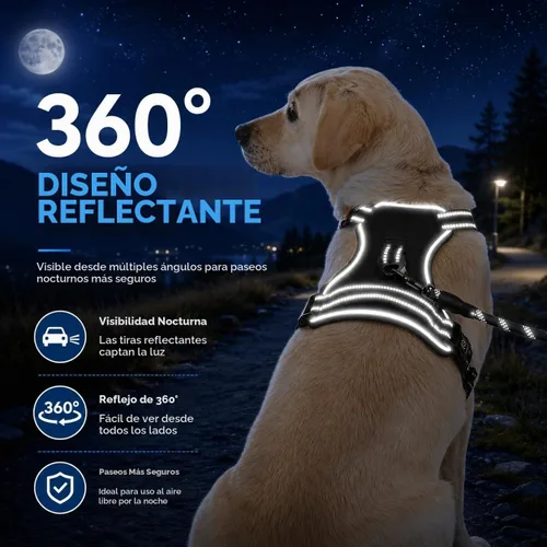 Vista 7 de Arnés para perro sin tirones, arnés reflectante cómodo ajustable con mango de fácil control delantero y trasero, acolchado suave para mascotas