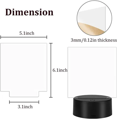 Vista 6 de Juego de 2 bases de lámpara LED de noche 3D con hoja acrílica cuadrada, base de gran tamaño incluye control remoto + cable USB, decoración de 16