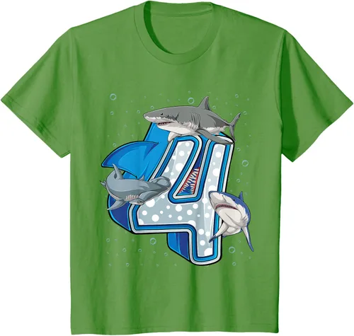 Vista 15 de Camiseta de 4.º cumpleaños para niños de 4 años con diseño de tiburón oceánico Negro