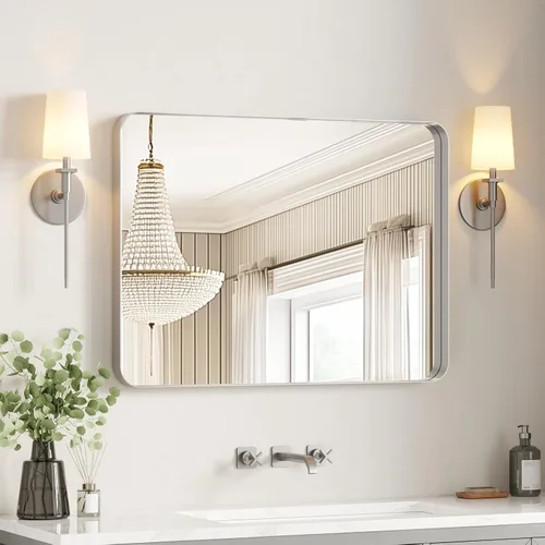 Vista 16 de USHOWER Espejo de baño negro para sobre el fregadero, 22 x 30 pulgadas, espejo rectangular negro mate para pared, espejo de tocador con marco