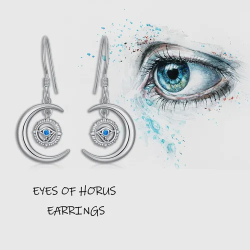 Vista 2 de Moonstone - Aretes de filigrana de ojo turco de plata de ley Hamsa para mujer