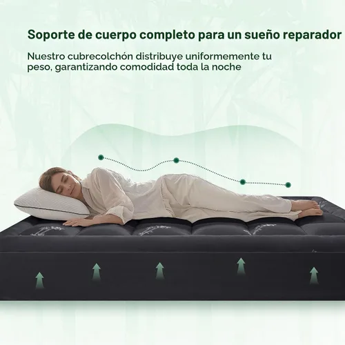 Vista 4 de Anluoer - Cubrecolchón de espuma viscoelástica tamaño Queen, color gris oscuro Rayon Derived from Bamboo, Cooling, Back Pain Relief, Cloud-Like