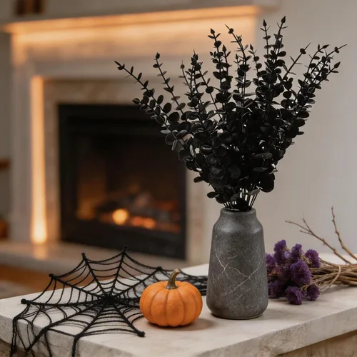 Vista 4 de Tinsow 26 Tallos de Eucalipto Artificial Negro Flores Falsas de Halloween Eucaliptos Hojas de Tacto Real Centro de Mesa Decoración para el Hogar