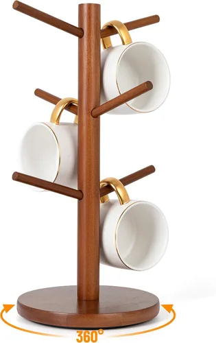Vista 8 de MyLifeUNIT Árbol Portatarjetas, Soporte para Tazas Giratorias 360° con 6 Ganchos, Organizador de Soporte para Tazas de Café de Madera para Encimera