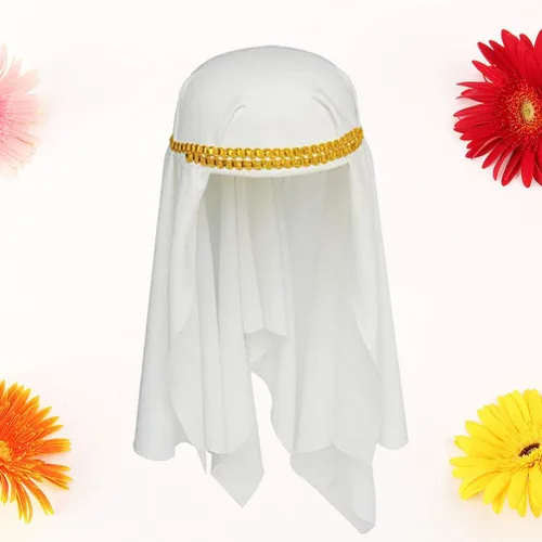 Vista 4 de Sombrero árabe para adulto, sombrero de príncipe árabe del desierto, sombrero de Oriente Medio, sombrero envolvente de Halloween, cosplay, tocado