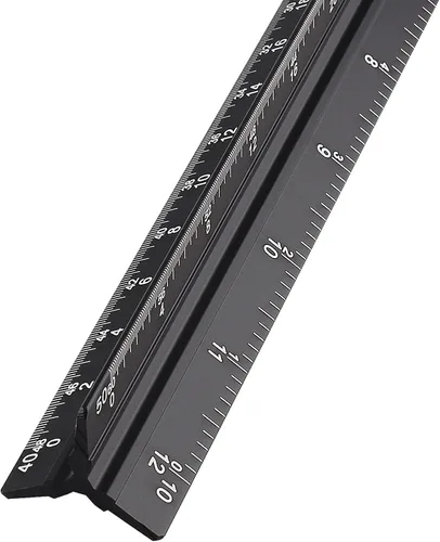 Vista 7 de Regla de escala para ingenieros de 12 pulgadas, regla triangular de ingeniería de aluminio sólido con grabado láser, herramienta de dibujo