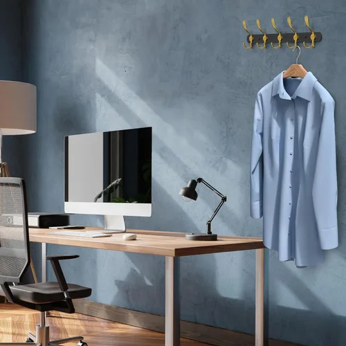 Vista 6 de Perchero de pared con 5 ganchos triples, acero inoxidable de 16 pulgadas – Acabado mate negro y dorado, perchero de pared resistente para abrigos