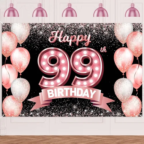 Vista 115 de Cartel de feliz cumpleaños décimo oro rosa, telón de fondo, saludos a 10 años, globos de confeti, decoración temática para niñas de 10 años