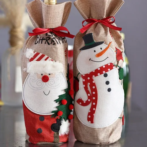 Vista 7 de Mr. Pen Bolsas de vino de Navidad, paquete de 2, fundas de arpillera para botellas de vino con cordón, bolsas de vacaciones
