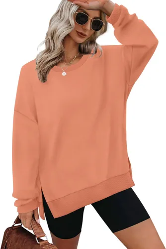 Vista 12 de XIEERDUO Sudaderas de gran tamaño para mujer, estilo casual, cuello redondo, manga larga, cómodas 01-Negro