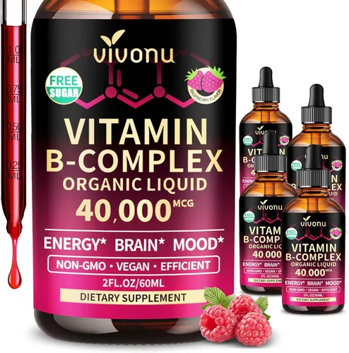 Vista 10 de VivoNu Gotas líquidas de complejo de vitamina B, vitamina B12 metilada de 6000 mcg, B1, B6, B3, B5, B2, folato, biotina con vitamina C D A E