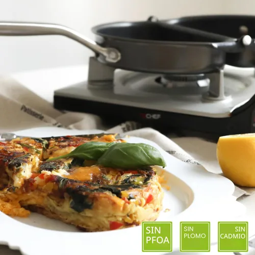 Vista 3 de TECHEF - Sartén para frittata y omelette, antiadherente de doble cara plegable, fabricada en Corea (libre de PFOA) (Negro)