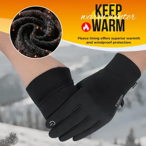 Vista 2 de Benirap Guantes de invierno para hombres y mujeres, cálidos para pantalla táctil, resistentes al viento, guantes térmicos para ciclismo, correr