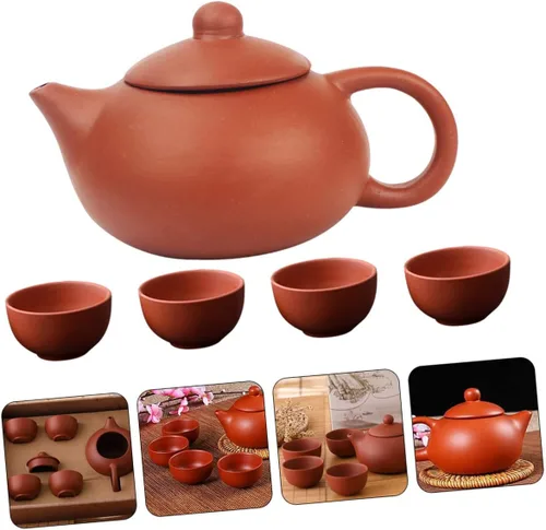 Vista 5 de GANAZONO Juego de tetera y taza de arcilla, tetera de té, juego de tazas de tetera para el hogar, juego de tetera para el hogar