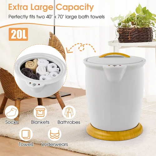 Vista 5 de Tangkula - Calentador de toalla estilo cubo, calentador de toallas de lujo de 20L con porta fragancias, tapa extraíble, control de un botón, apagado