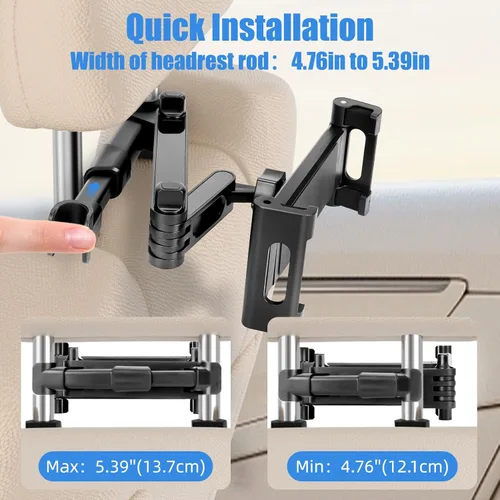 Vista 2 de Soporte para tablet para reposacabezas de automóvil, soporte plegable compatible con iPad de 6 a 13 pulgadas, Air, Mini, Switch, rotación ajustable