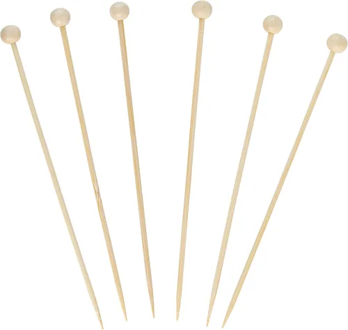 Vista 7 de Plasticpro Púas de cóctel de bambú con extremo de bola para cócteles, aperitivos, frutas, postres, 3.5 pulgadas, paquete de 200