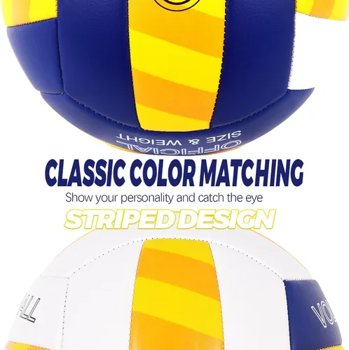 Vista 8 de KUYOTQ Balón de voleibol de playa a rayas, superficie gruesa de 0.118 pulgadas, pelota de voleibol de cuero suave para hombres jóvenes, juego