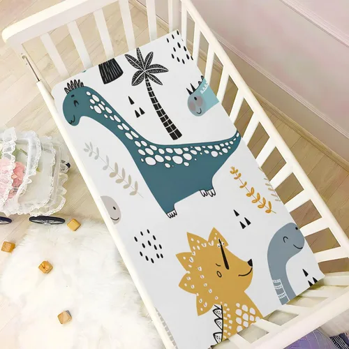 Vista 5 de Sábanas ajustables para cuna para niños y niñas, suaves, transpirables, cómodas, estilo dinosaurio, escandinavo, juego de sábanas para cuna estándar