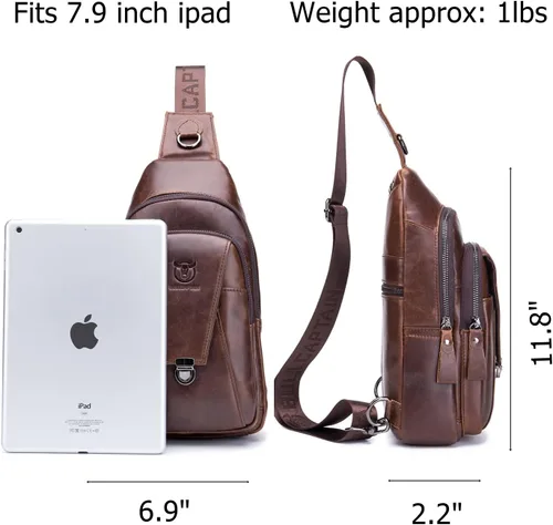 Vista 2 de BULLCAPTAIN Bolso bandolera de cuero para hombre, multibolsillo, bolso cruzado en el pecho, mochila de viaje, casual, para hombro