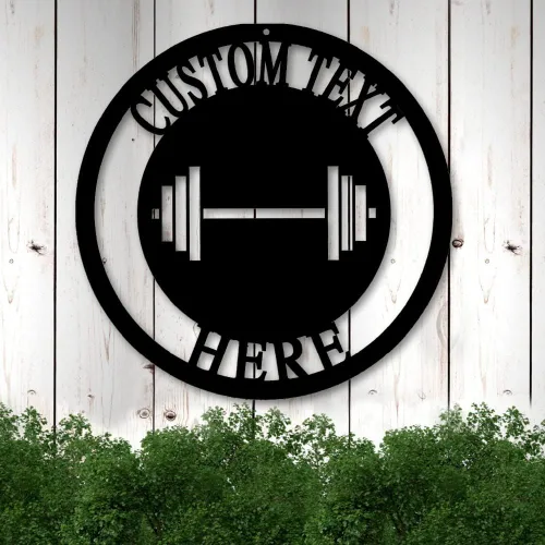 Vista 43 de Cartel de metal personalizado para gimnasio con nombre, arte de pared para sala de entrenamiento en casa, garaje, espacio de fitness, decoración
