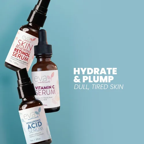 Vista 4 de Set de Suero Antienvejecimiento Eva Naturals – Sueros de Vitamina C, Retinol y Ácido Hialurónico para el Rostro, Paquete Hidratante para la Piel