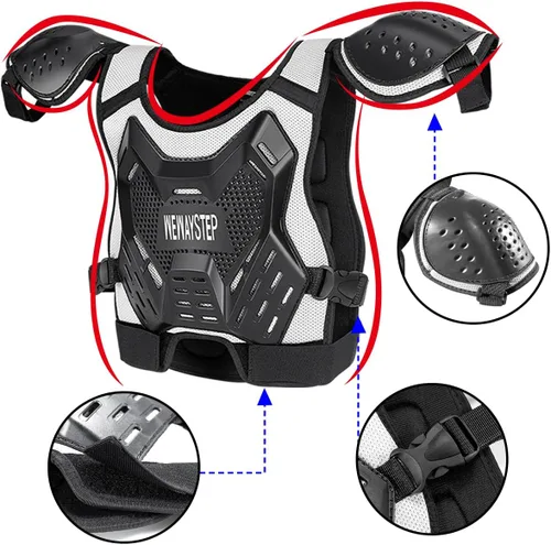 Vista 5 de Protector de Pecho para Bicicleta de Tierra para Niños - Chaleco de Armadura de Motocicleta Motocross con Rodilleras y Coderas - Traje de Protección