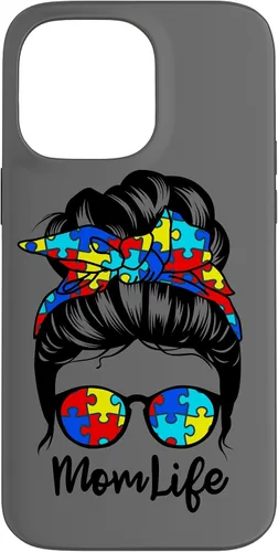 Vista 21 de Mom Life Messy Bun Hair Autism Funny Autism Case for iPhone 17