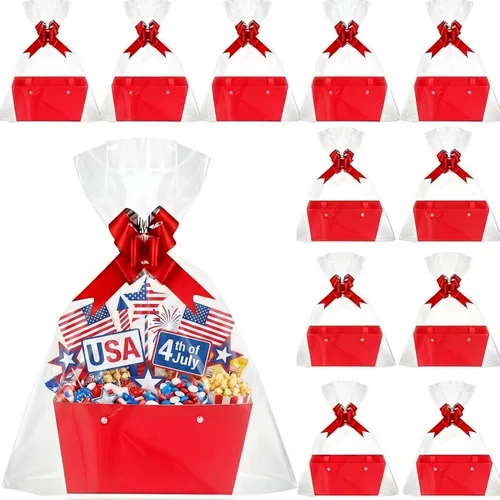 Vista 8 de Colarr Paquete de 12 cestas vacías de papel kraft para regalo, con asa y lazo, bandeja de mercado de cartón para rellenar para el Día de la Madre
