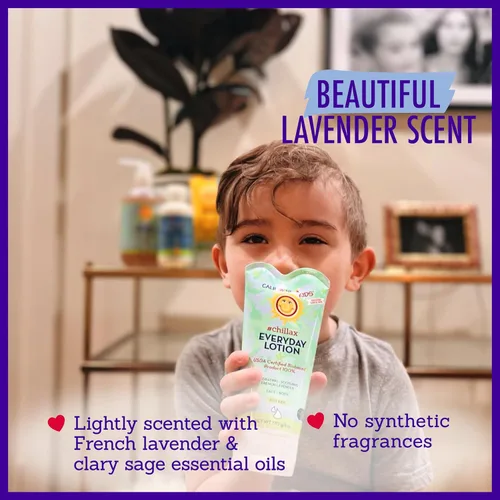 Vista 6 de California Kids Lotion #Chillax Hidratante 100% a base de plantas Cuidado de la piel para niños con piel sensible Loción corporal lavanda
