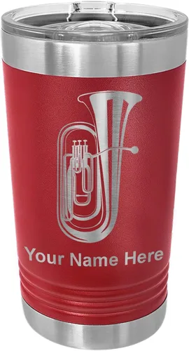 Vista 18 de LaserGram Vaso de pinta aislado al vacío de 16 onzas, tuba, grabado personalizado incluido (negro) Engraved Gift for Tuba Players, Vacuum