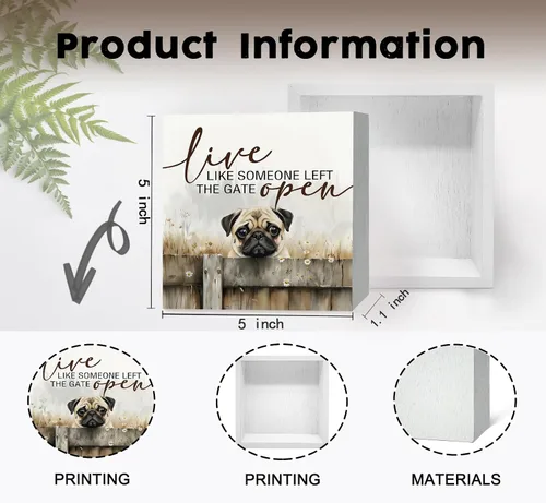 Vista 7 de Cartel de pug – Decoración rústica de granja con diseño de perro occidental, para oficina, cocina, dormitorio, decoración rústica con texto