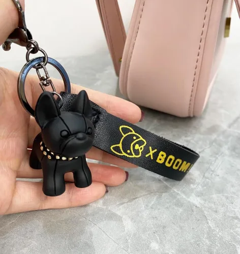Vista 3 de Llavero Kawaii de Bulldog para mujeres y hombres, lindo llavero de bulldog francés para mochila