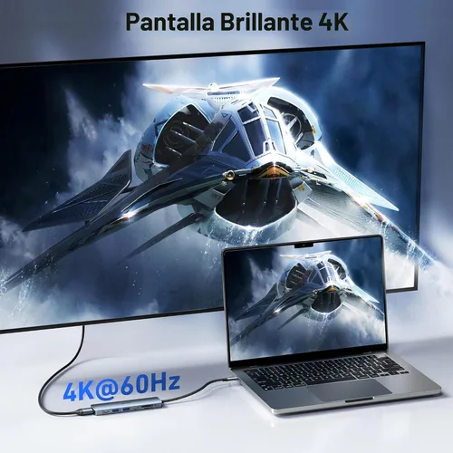 Vista 3 de BENFEI Concentrador USB C 7 en 1 con HDMI (4K@60Hz), 2 USB-A, 1 USB-C de datos, carga de 100W, lector de tarjetas SD/TF, cable sin enredos