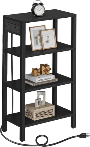 Vista 12 de TUTOTAK - Mesa auxiliar pequeña con estación de carga; mesa lateral estrecha con puertos USB y tomas de corriente; mesa de sofá delgada; mesita